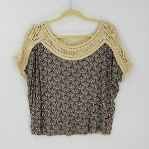 Free People Woven Knit Shoulder Diamond Patterned Slub Dolman Sleeve Top Size XS